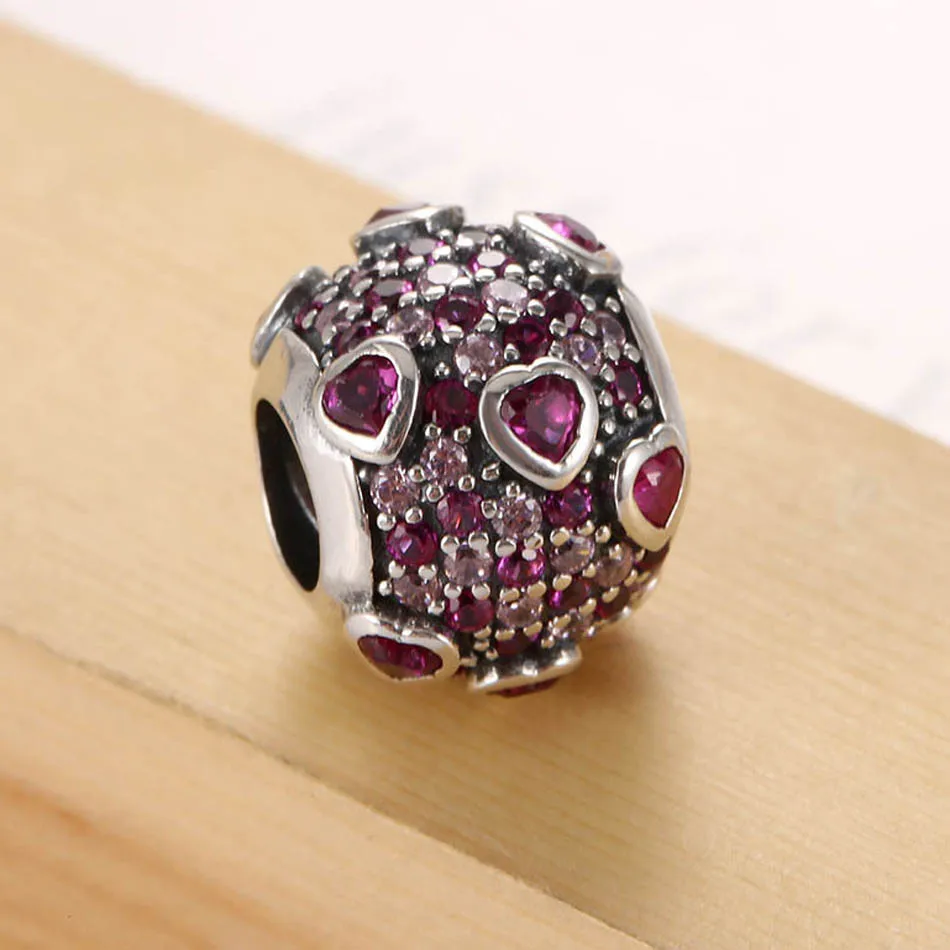 S925 бусина взрыв Любви Шарм подходит для леди браслет красный розовый CZ |