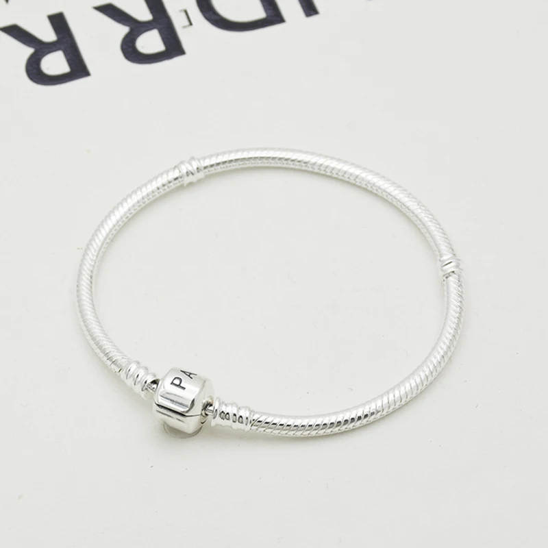 High Quality Silver Plated Classic Heart Snake Chain Pan Beaded DIY Charm Bead Bracelet Women Gifts
