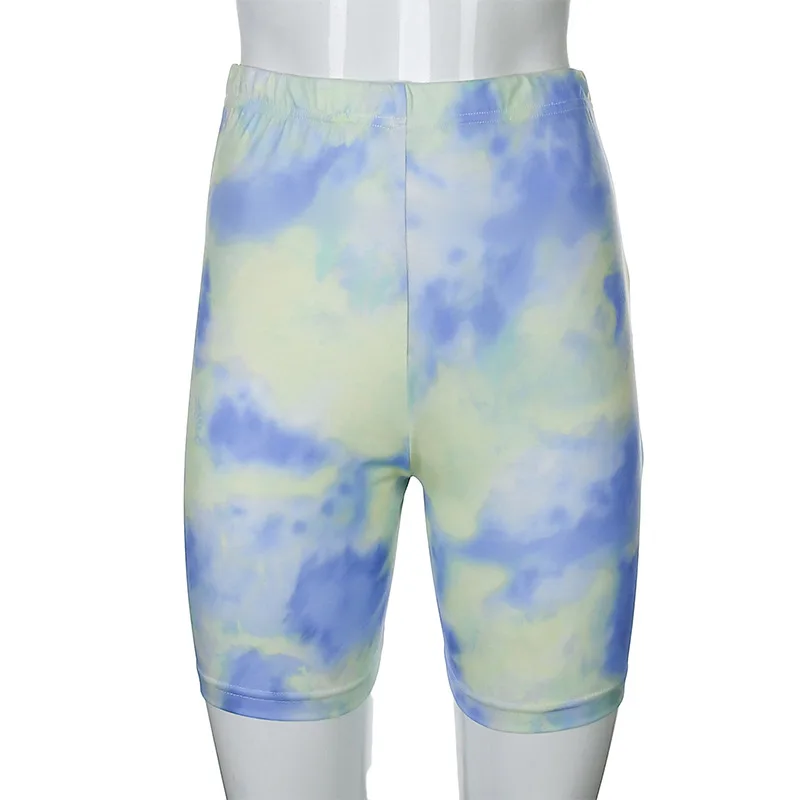 

2020 Women Set Summer Tie Dye Short Sleeve Top Shirt Loose And Biker Shorts Casual Two Piece Set Streetwear Outfits Tracksuits
