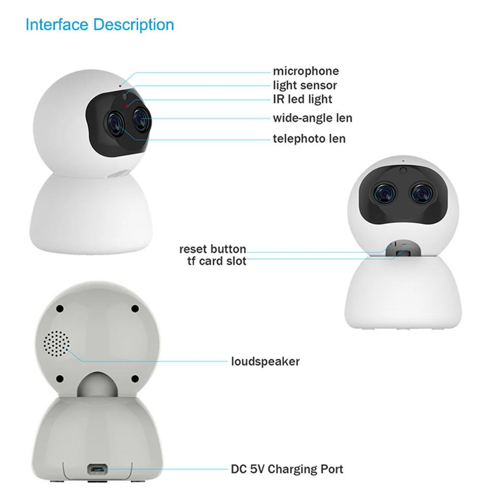 Jimi Двойной объектив дома Камера 1080P Крытый Wi-Fi IP Камера видеонаблюдения Системы с предупреждения о движении, Ночное видение, 2-Way Talk