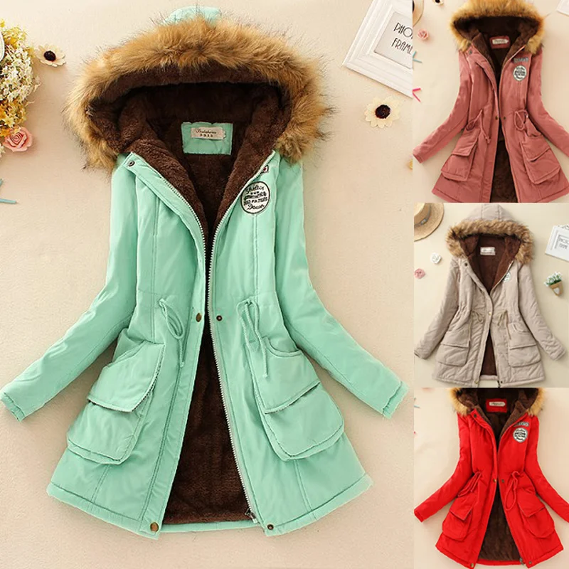 Новейшее женское хлопковое пальто зимние теплые куртки с меховым капюшоном