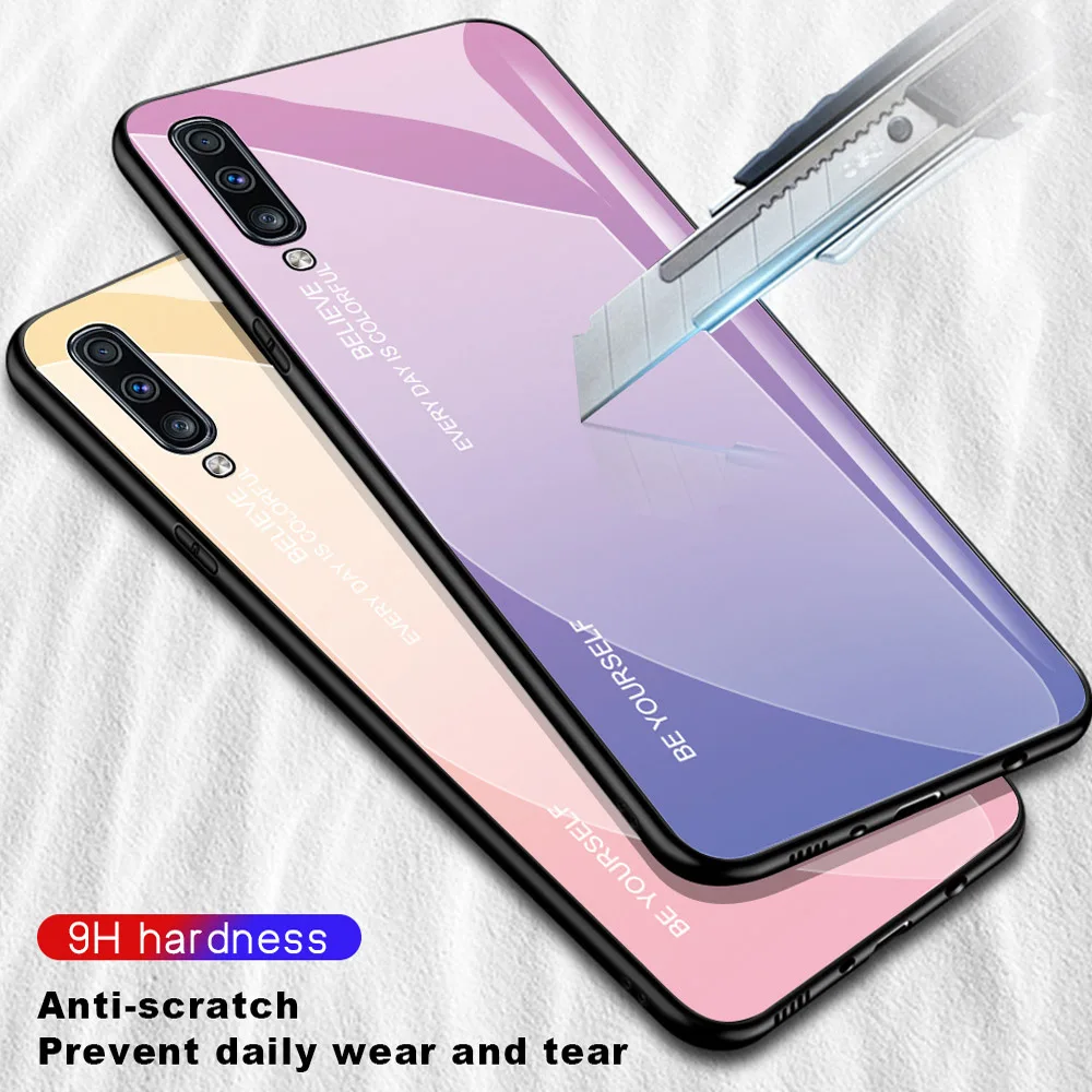 Чехол из закаленного стекла с градиентом для Samsung Galaxy A50 A70 S8 S9 Plus S10 Note 9 8 A 30 40 20 A20e 10