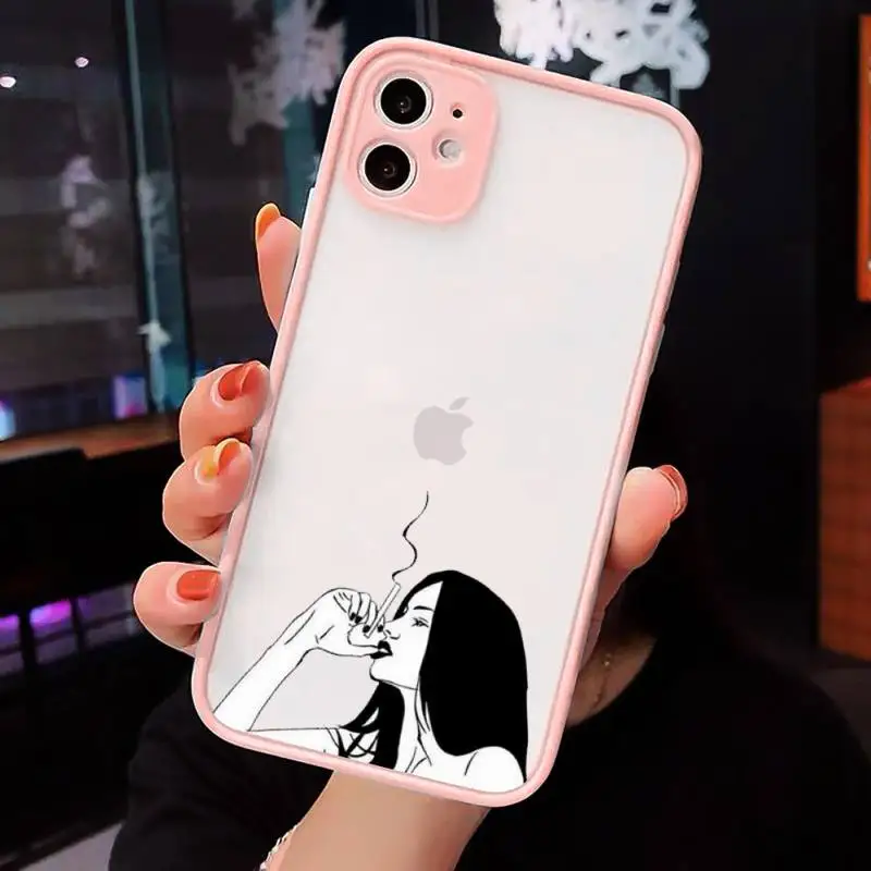 

Cool smoking heartbreaker girl Phone Cases matte transparent For Pink iPhone 7 8 x xs xr 11 12 pro plus max mini Clear Funda