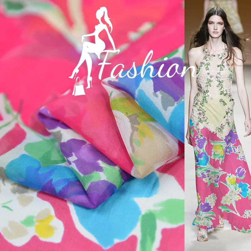 Натуральный шелк 135 см Ширина 100% 9 Momme бренд ткань шифон в цветочек печатная для Diy