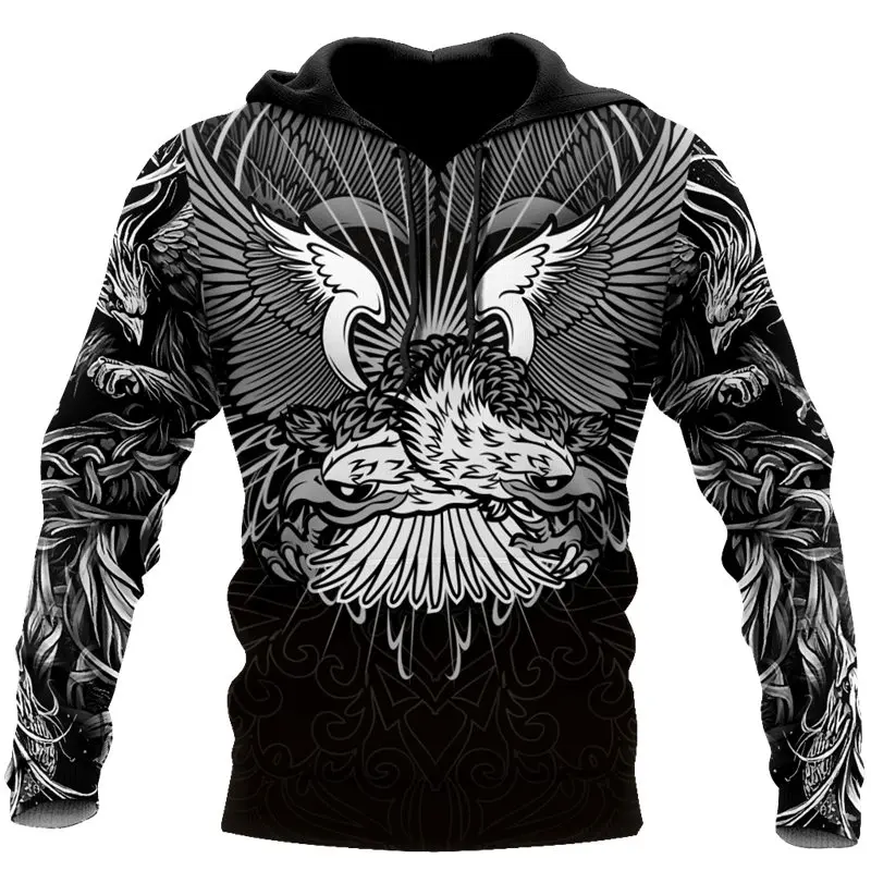 

Autumn Fashion Hoodie Eagle Warrior Tattoo 3D Fully Printed Men's Zip Hoodie Unisex Streetwear Harajuku Casual Sweatshirt