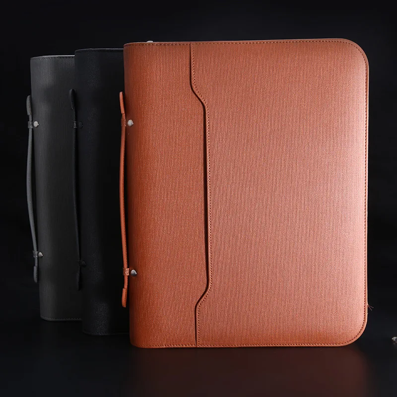 A4 Padfolio File Cabinet Folder Luxury Binder Fichario Organizer Holder Business Rings Manager Briefcase Zipper Spiral Notebook