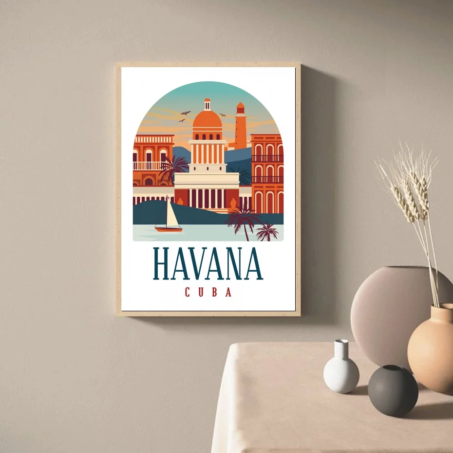 

Retro Vintage Havana CUBA Travel Landscape Painting Canvas Poster
