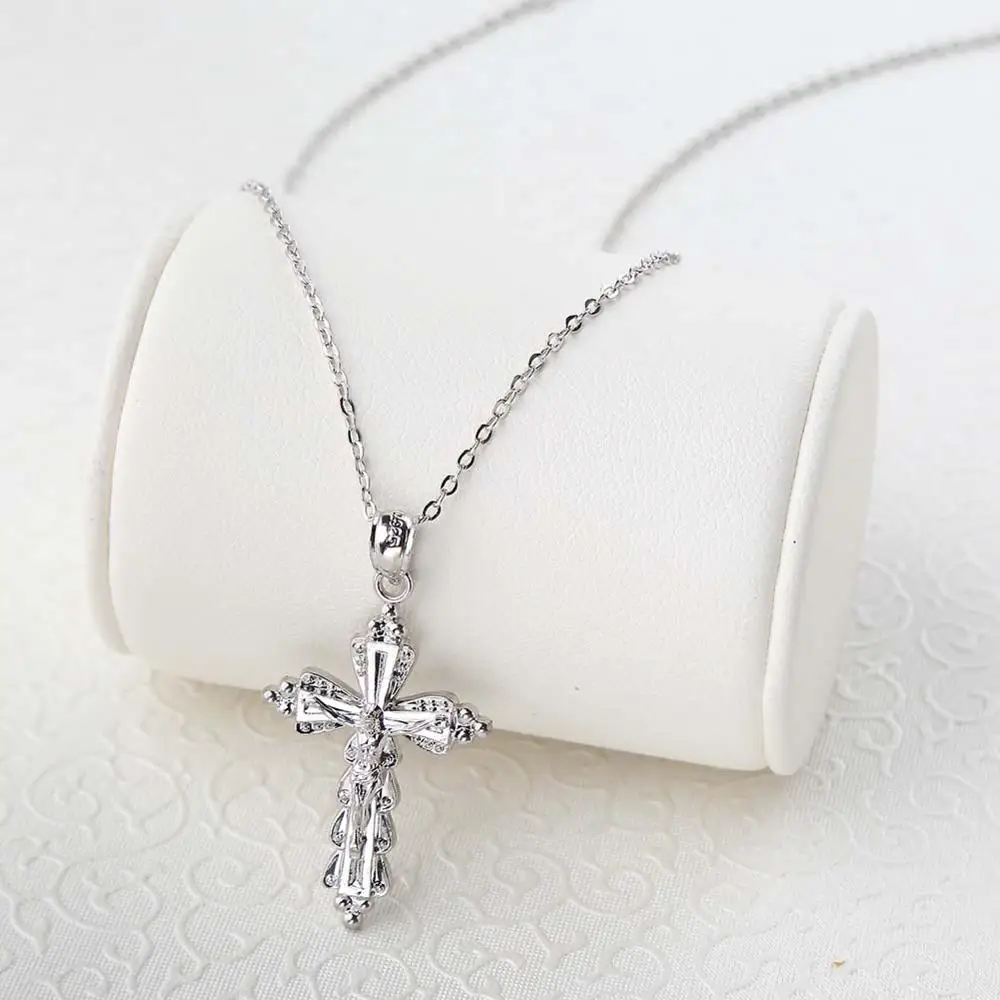

Fashion Hip Hop Men & Women Jesus Cross Pendant Necklace 925 Sterling Silver Cross Pendant Necklace White Trendy Jewelry