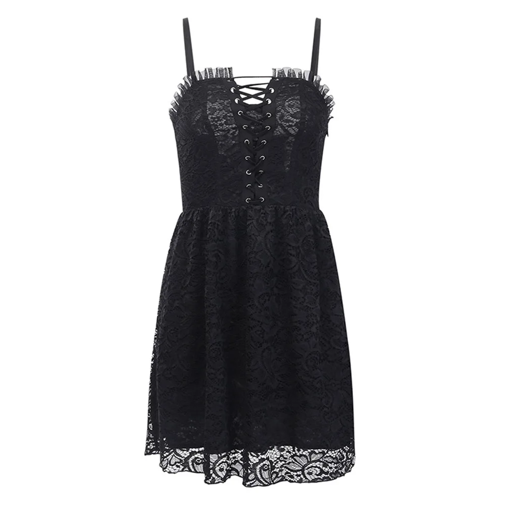 

Gothic Women Dress Spring Summer New Fashion Casual Hipster Designer Creative Lace Sexy Bandage Draw Back Thin 2021