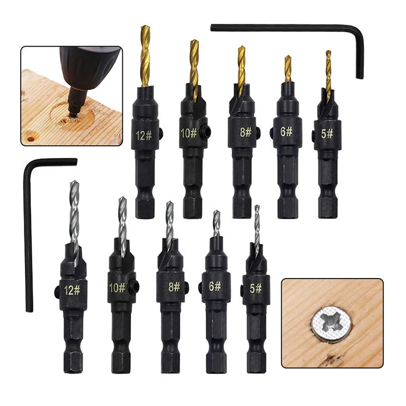 

5pcs Countersink Drill Woodworking Drill Bit Set Drilling Pilot Holes for Screw Sizes #5 #6 #8 #10 #12 Drill Bit Metal Drills