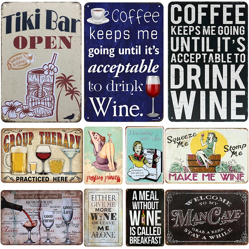 

Tinki Bar Open Coffee Wine Tin Sign Vintage Metal Poster Bar Cafe Kitchen Indoor Decortiave Wall Plaques Tin Plate Painting