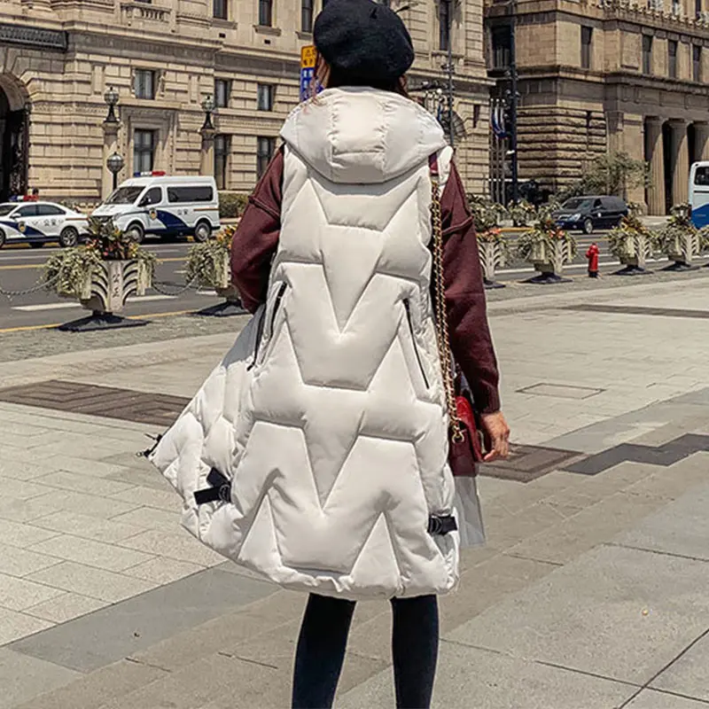 

Winter Long Vest For Women Down Cotton Padded Coat Sleeveless Hooded Outwear Female 2020 Autumn Korean Style Warm Waistcoat Lady