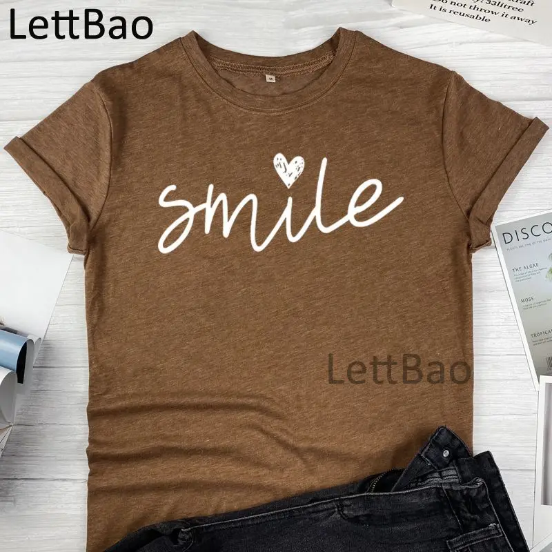 

Heart Smile Women T Shirt New Female Clothing Hip Hop 2021 Fashion Streetwear Cartoon Funny Kawaii Short Sleeve O Neck T-shirts