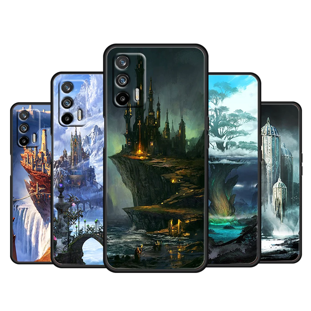 

Fantasy city in the sky For OPPO Realme Q3 Q2 V15 V3 X50 X7 X3 X2 XT Pro Carnival Superzoom 5G Silicone Black Phone Case