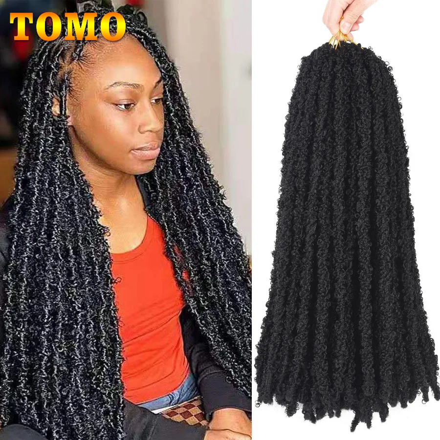 

TOMO Soft Butterfly Locs Crochet Braids 22 Inch 12 Roots Pre-Twisted Distressed Locs Synthetic Crochet Braiding Hair Extensions