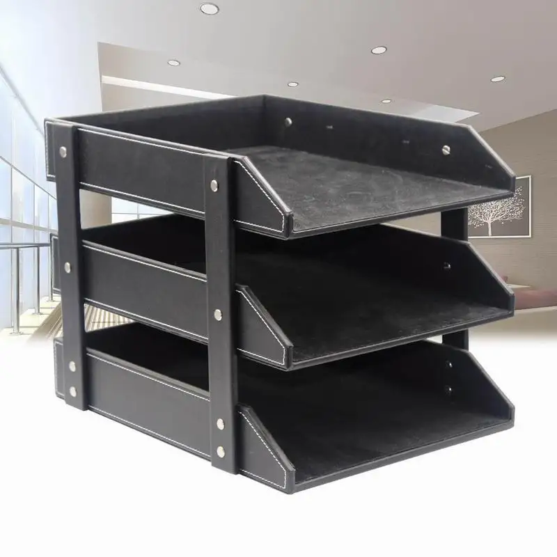 Черный/коричневый 3 слойный стол из искусственной кожи A4 ящик для документов