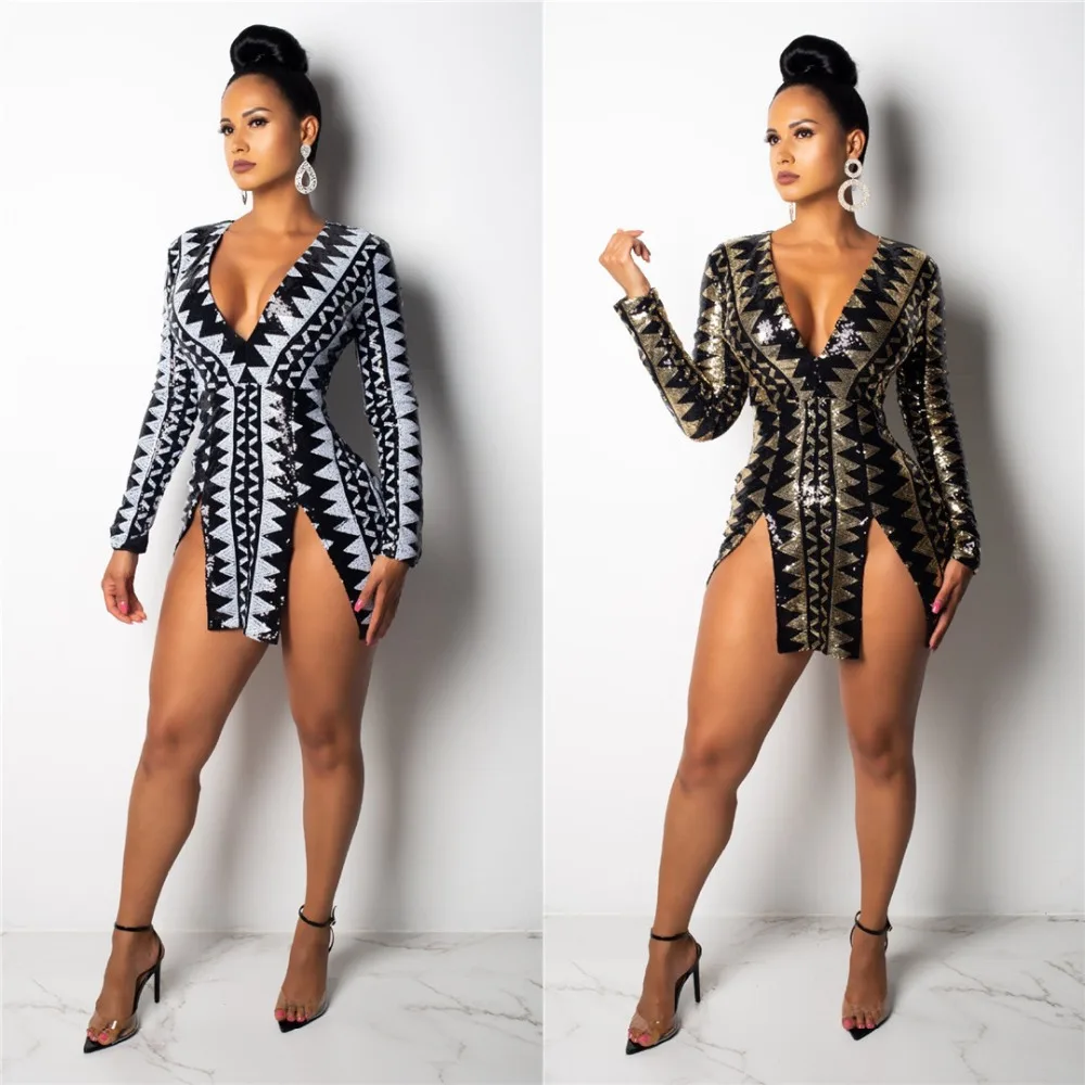 2018 зимние женские платья с v-образным вырезом украшенное пайетками полосатый