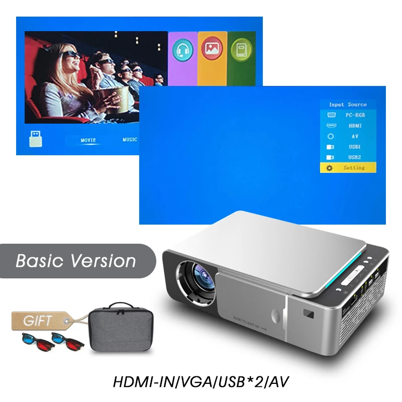 Basic Version-Silver Real tv T6 Full HD Led проектор 4K 3500 люмен 1080p Портативный кинопроектор видеопроектор HDMI USB VGA SD с подарком - Цвет: Basic Version-Silver