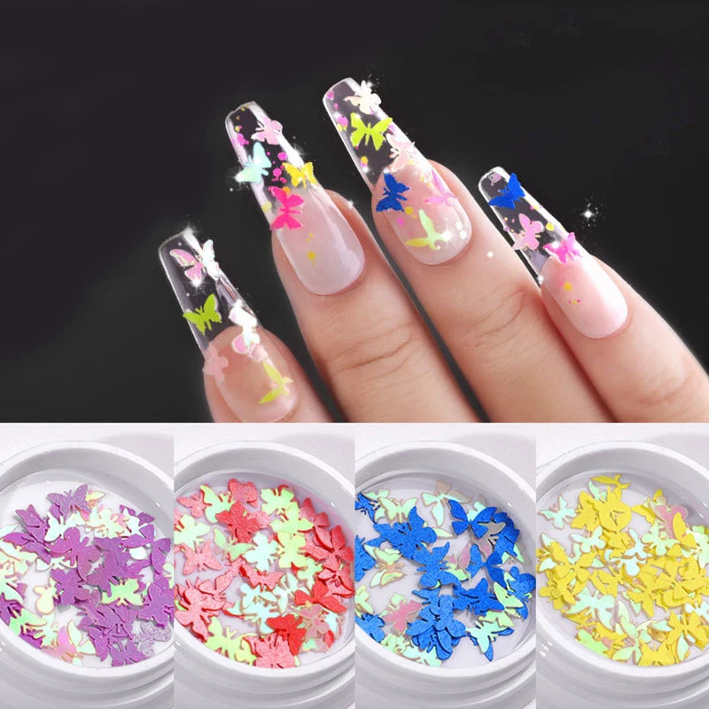 

Nail Decoration 50Pcs/Box Wood Pulp Piece Nail Sequins 3D Patch Manicure Mini Laser Butterfly Sequins Nail Accesoires Jewelry