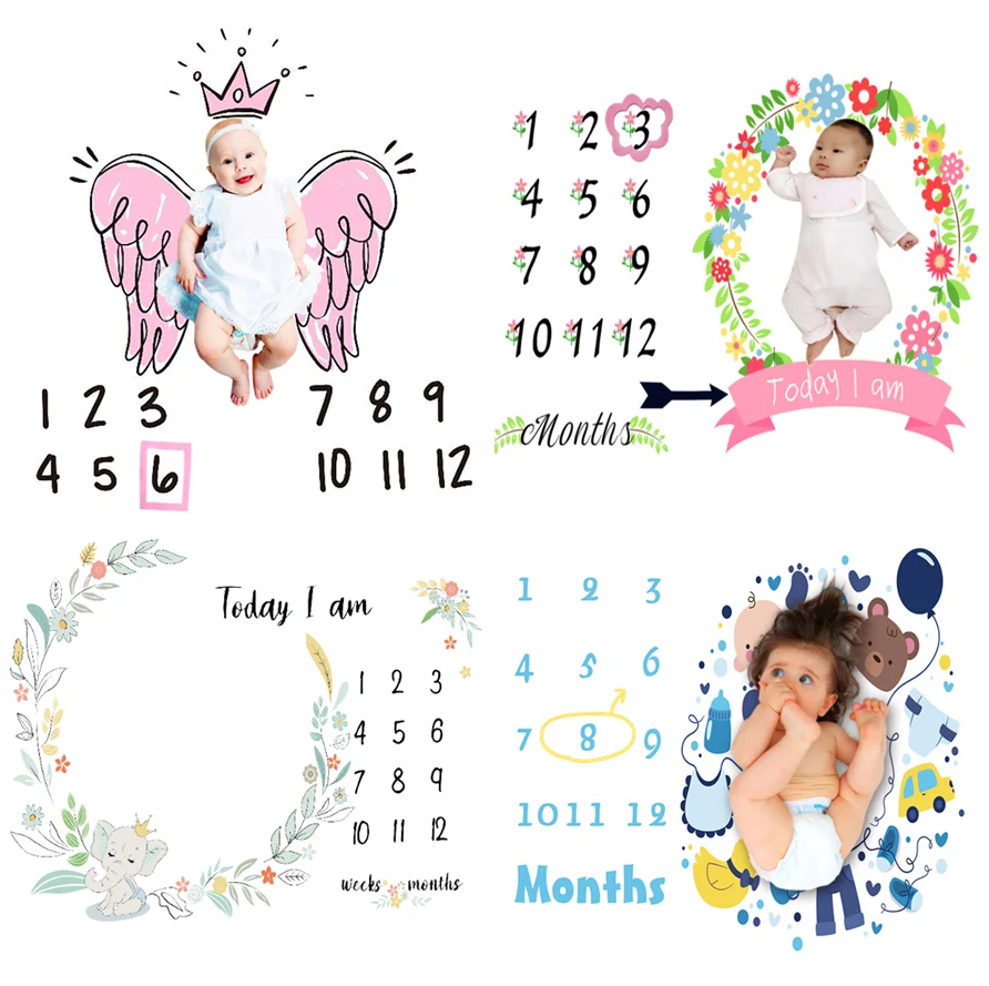 

Latest New Baby Monthly Milestone Blanket Growth Photo Props Mat Rug Background Diaper Backdrop Cloth Commemorate Rug Accessory
