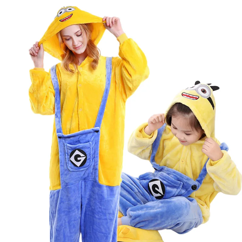 Yellow People Kigurumi/пижамы с единорогом для взрослых и детей; Одинаковая одежда для семьи с изображением животных для мамы и дочки; зимние фланелевые пижамы для женщин и детей - Цвет: Yellow People