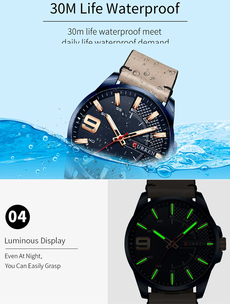 CURREN Мужские часы Топ люксовый бренд синий военная армия Водонепроницаемые