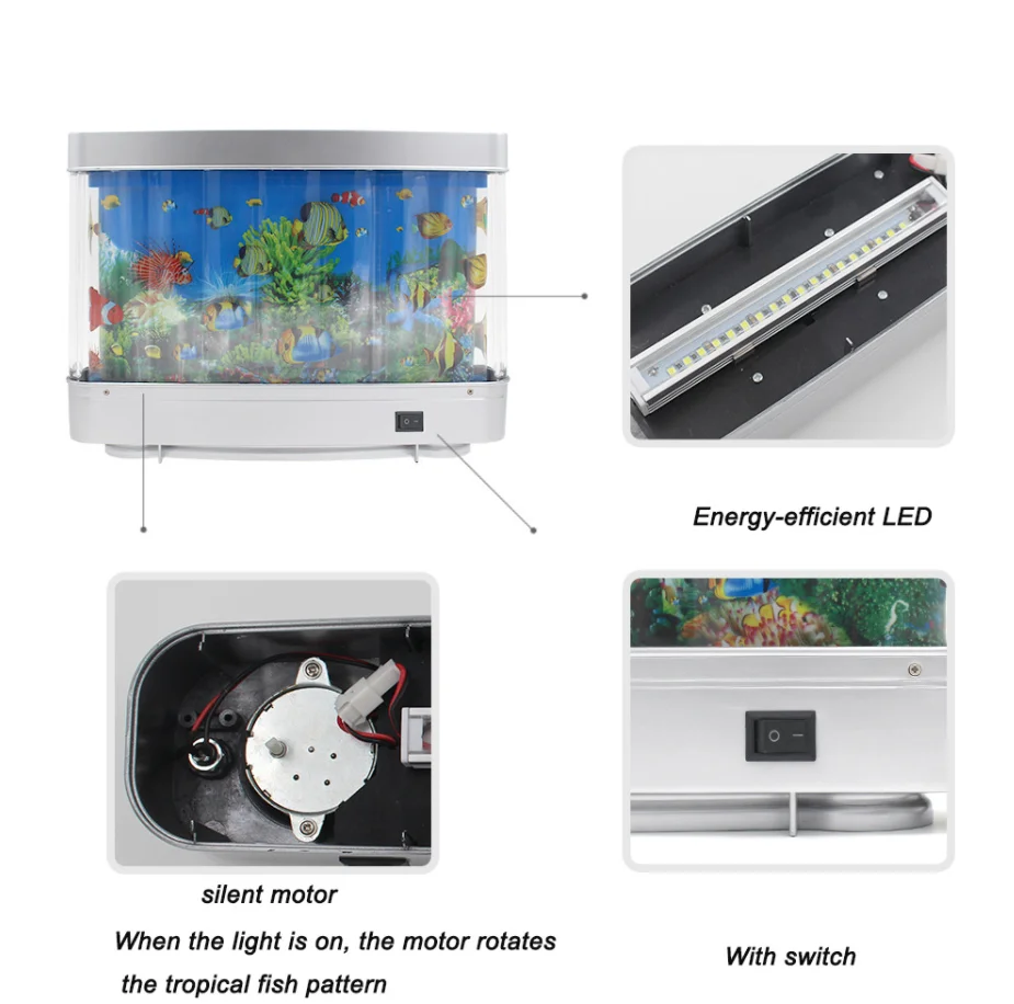 L&aacute;mpara decorativa de acuario de peces tropicales artificiales, luz LED de oc&eacute;ano Virtual en movimiento con interruptor, luces de colores-3