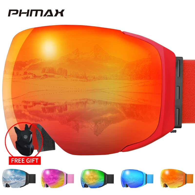 

PHMAX Ski Goggles Magnetic Men Winter Anti-Fog Ski Glasses With Ski Mask Adult Double Layers UV400 Snowboard Goggles Protection