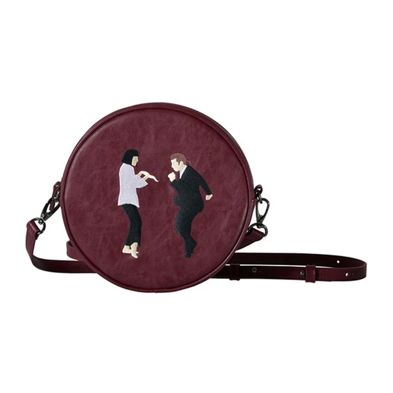 Wine Red Сумка с вышивкой мессенджер с вышивкой, Женская круглая сумка из искусственной кожи на одно плечо, индивидуальная дизайнерская оригинальная стильная сумка - Цвет: Wine Red