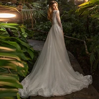 magic awn shiny long sleeves wedding dresses boho lace appliques illusion princess boho bridal gowns a line robe de mariee 2021