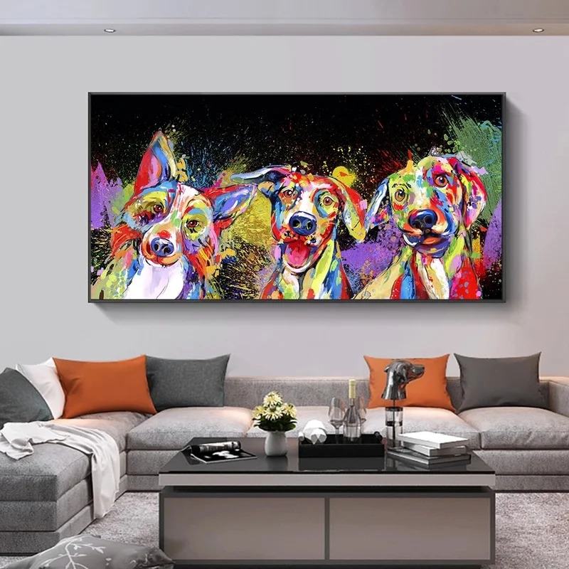 

Modern Style Abstract Colorful Dog Canvas Painting Wall Art Nordic Posters and Prints Wall Pictures for Living Room Decoration