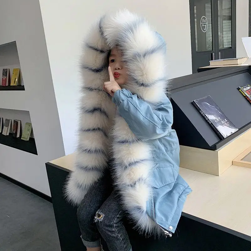 2020 Winter Kids Girls Thicken Warm Faux Fox Fur Detachable Liner Parkas Children Girls Hooded Jackets Fashion Child Outwear K31