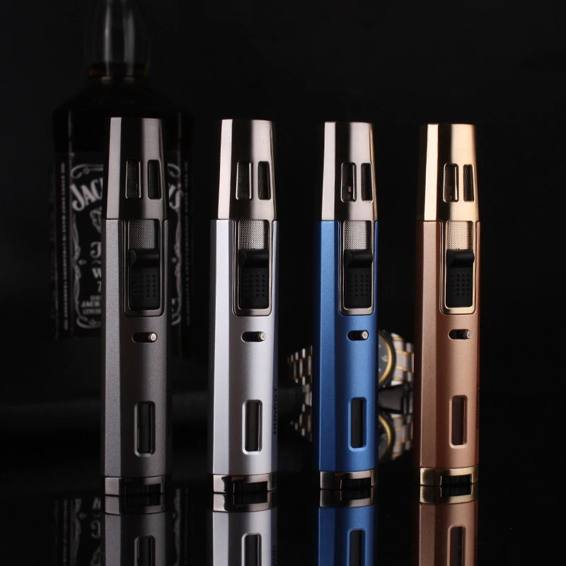 

Portable Spray Gun Windproof Metal Lighters Gas Lighter Torch Cigar Butane Lighters Cross Double Flame Outdoor Kitchen Lighter