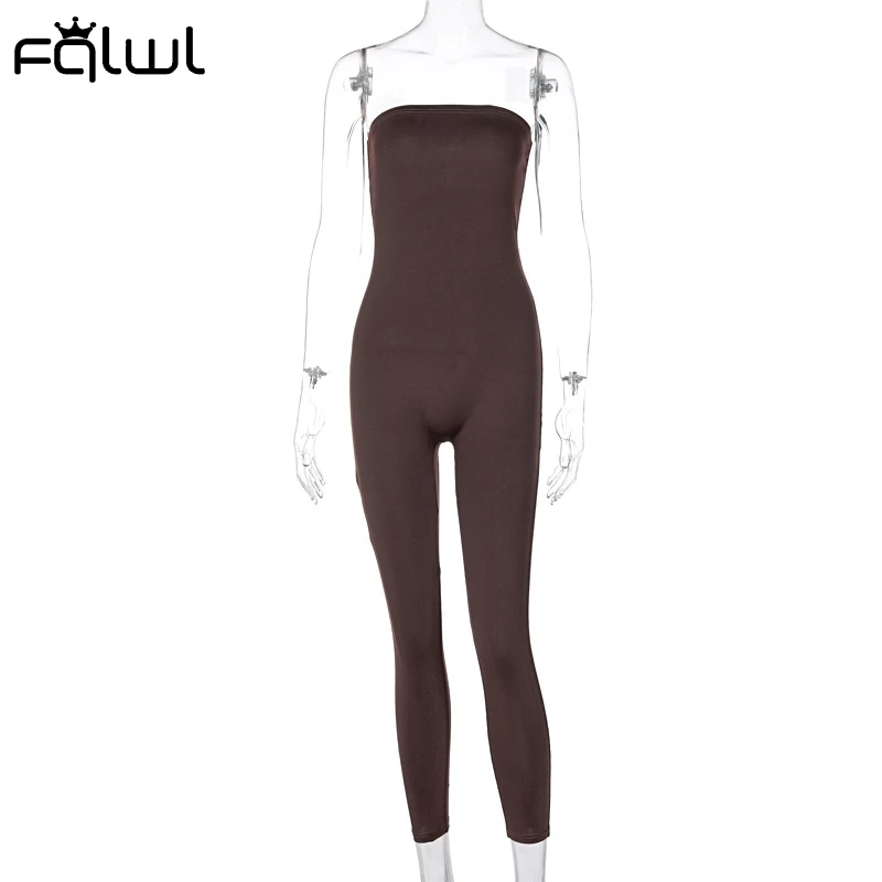 Женский комбинезон без бретелек FQLWL черный/коричневый с открытой спиной 2021 |