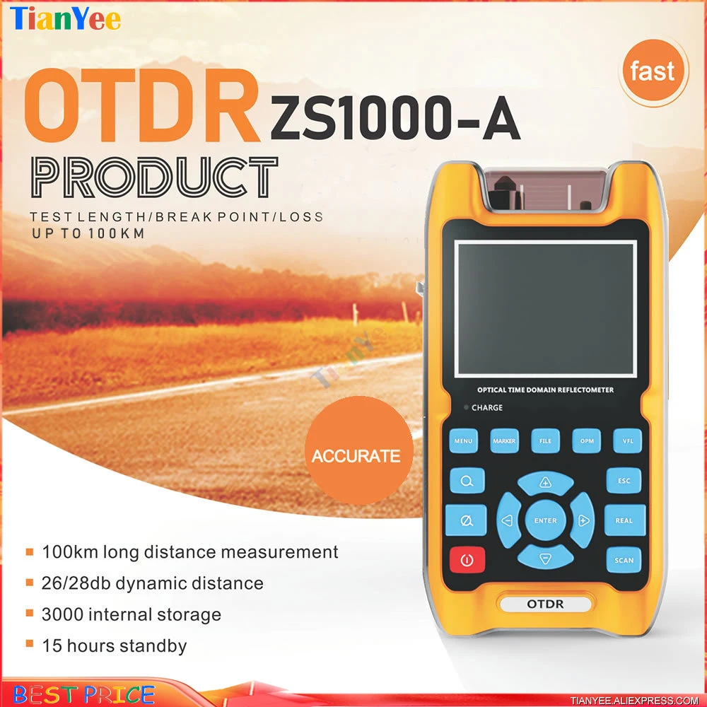 SignalFire ZS1000-A OTDR 100 км + VFL 5 Оптический временной рефлектометр 1 мВт 32 дБ/30 дБ 1310 мм/1550