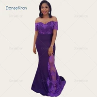 purple appliques bridesmaid dresses for women off shoulder satin long mermaid wedding party dress for black girls maid of honor