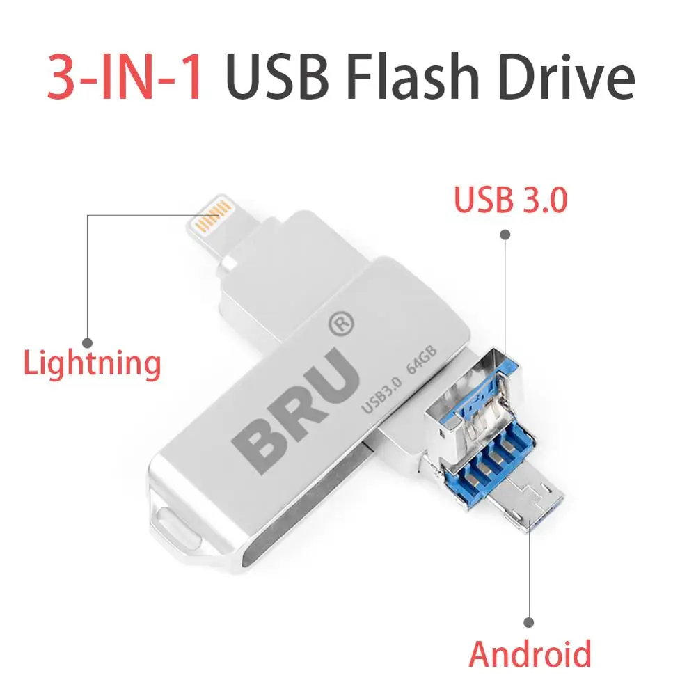 BRU usb OTG Флешка флеш накопитель 3 0 3in116G32G64G128G256GB для iPhone 11 Pro XS X Android type c логотип на