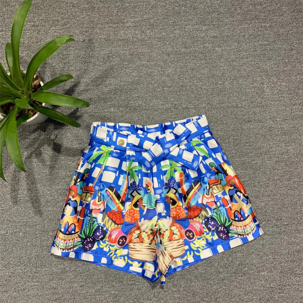 

2021 Runway Fashion Sicily Resort Shorts Lady High End Print Crystal Diamond Hawaii Shorts Mujer Vocation Shorts