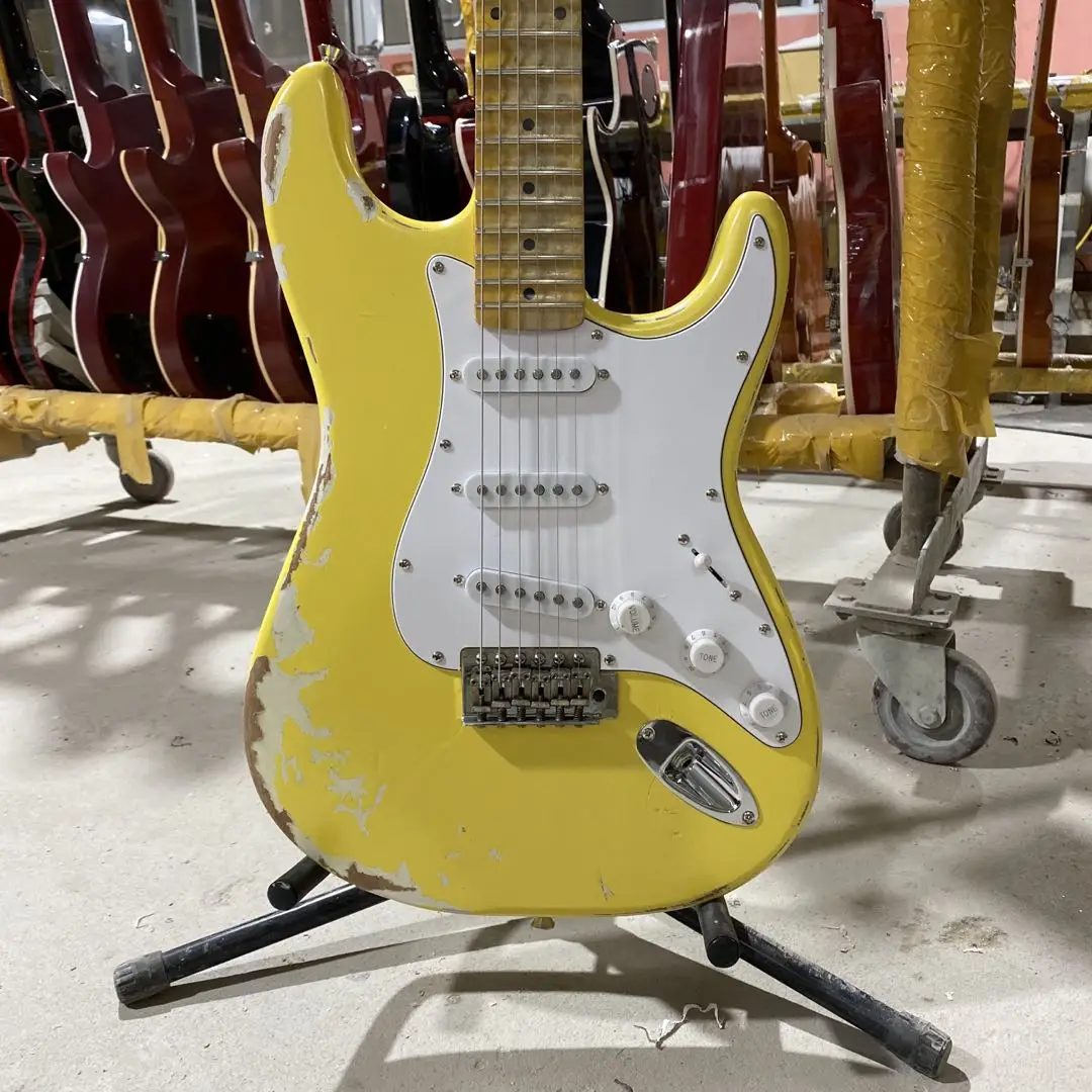 Электрогитара Relic Strat кленовый гриф желтого цвета ручная работа - Цена: 19996.89