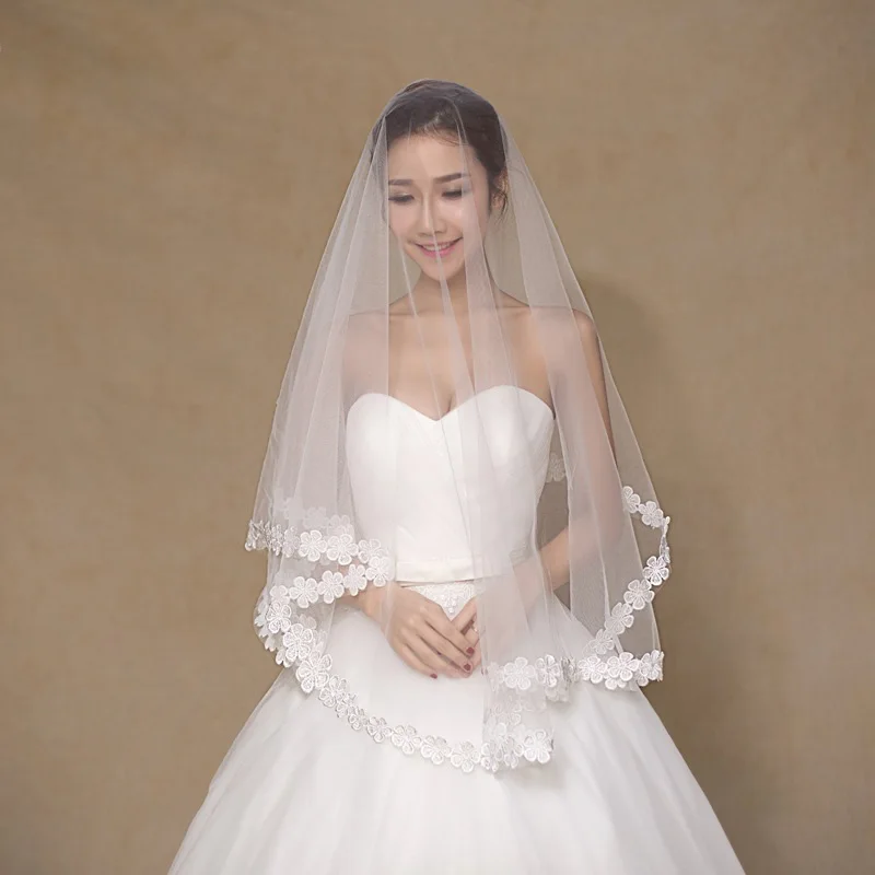 В наличии с цветочным узором и кружевной каймой фата 1 5 м Длина оптовая продажа