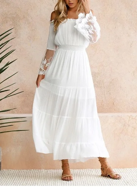 

Женское кружевное платье с V-образным вырезом, длиной до щиколотки