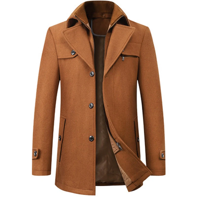 Men Winter Wool Coat 2021 Men's New Casual Brand Solid Color Blends Woolen Pea Male Trench Overcoat | Мужская одежда
