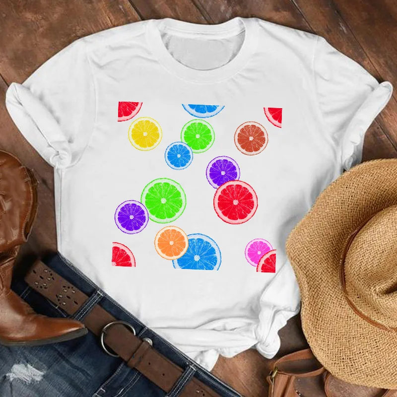 Женская забавная Пляжная футболка 90s с рисунком лимона и апельсина Милая