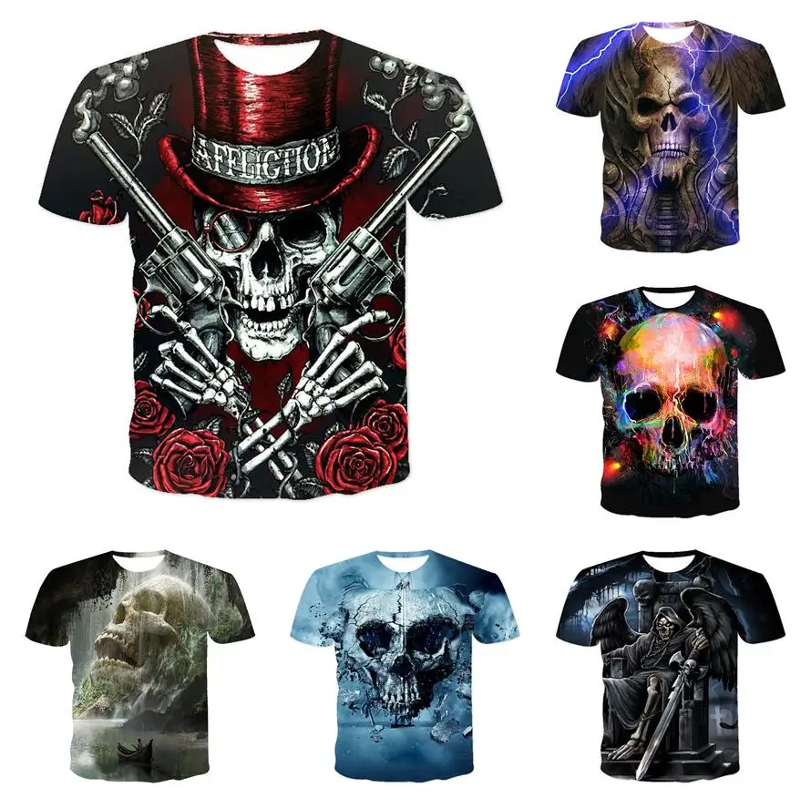 

Free Delivery Summer Top Men's T-shirt Compression Shirt Acetate Linen Skull Round Neck Gothic Men's Xxs-6xl