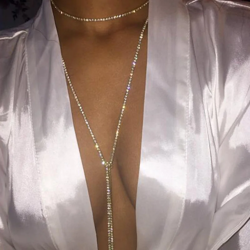 Женское Ожерелье с кристаллами цепочка до ключицы длинное ожерелье золотого и