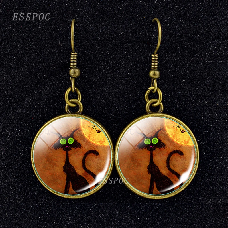 Женские Висячие серьги в виде черного кота висячие серьги-кабошоны с фонариком и