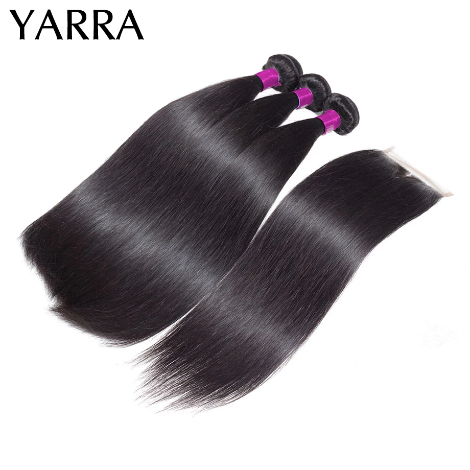 

Peruvian Straight Hair Bundles with Closure Silky Straight Human Hair Bundles with Lace Closure 4x4 Pre Plucked Remy Hair Yarra