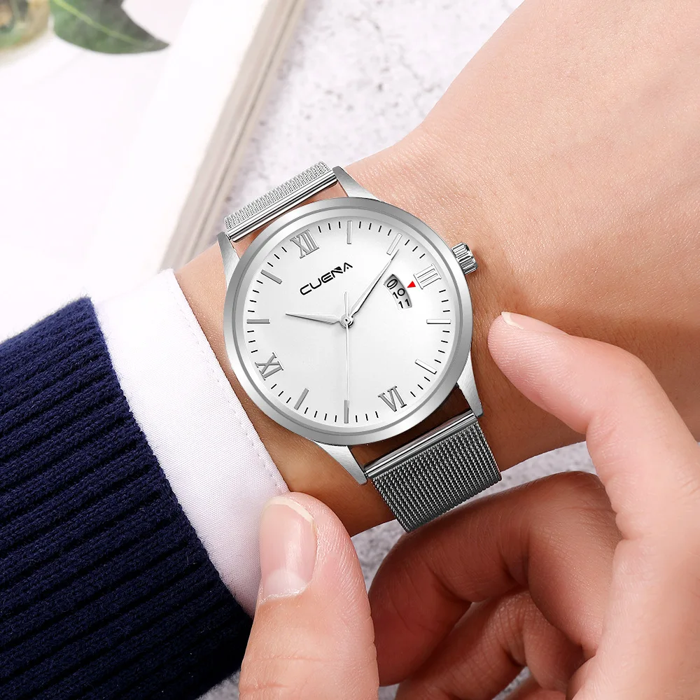 

CUENA 855 Einfache Zifferblatt herren Business Uhr Mode Edelstahl Mesh-Armband Wasserdichte Uhr Armbanduhren