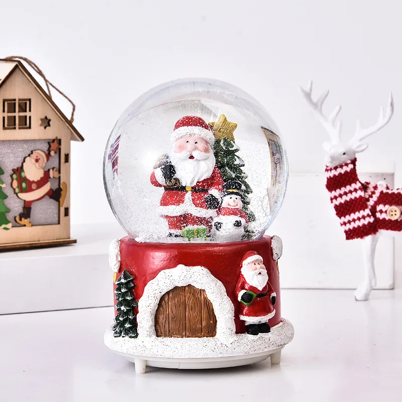 

Resin Santa Claus House crystal ball with music light sequins European Christmas Day ornaments wholesale