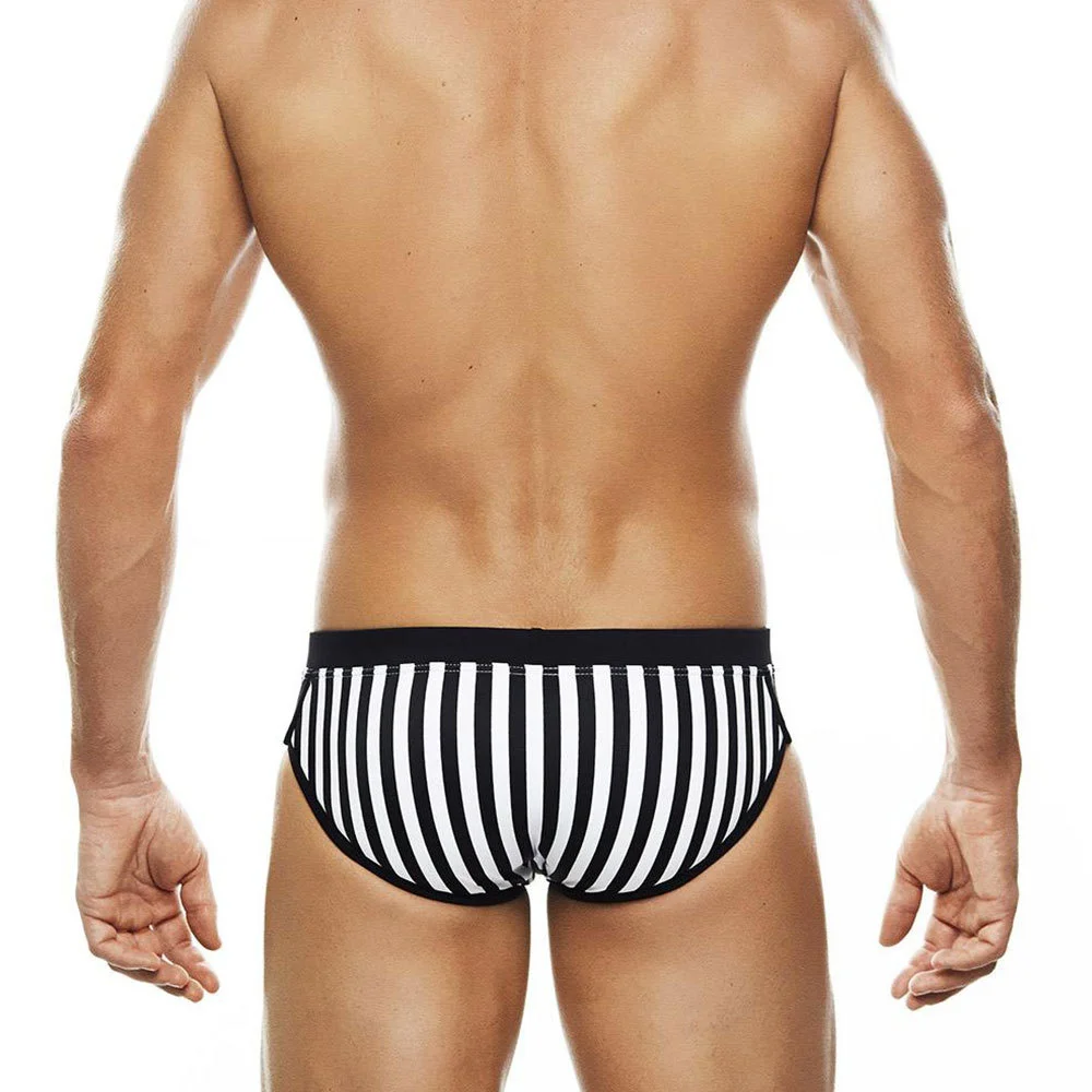 

Sexy Low Rise Swimwear Swimsuits Men's Vertical Stripe With Cup Swimming Trunks Surfing Beach Shorts Close-fitting Swim Triangle